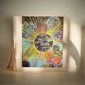Vibrant Yellow and Blue Celestial Burst Painting